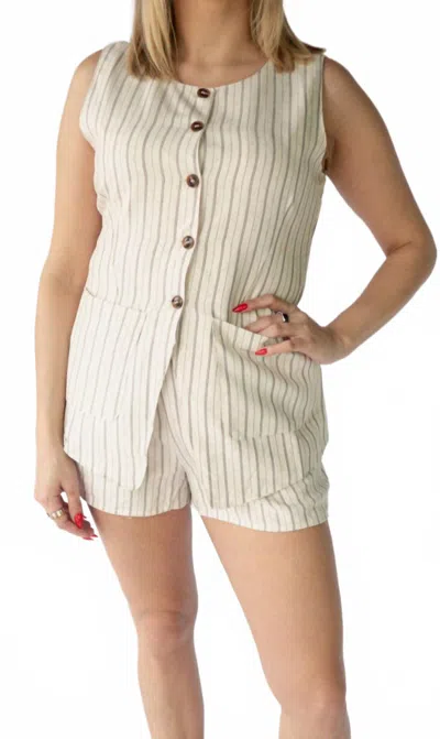 Elle Grey Stripe Vest Set With Shorts In Ivory In White