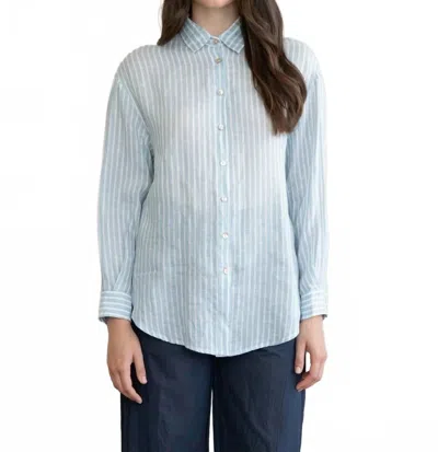 Elle Grey Striped Linen Essential Shirt In Blue Stripe