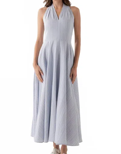 Elle Grey V-neck Midi Stress Pinstripe Dress In Blue/white