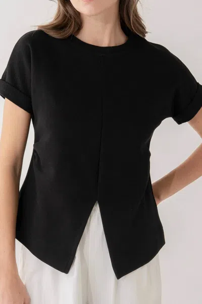 Elle Grey Women's Asymmetric Short Sleeve Top In Black