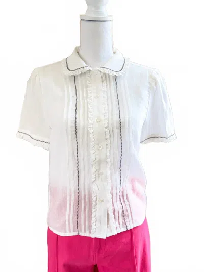 Elle Grey Women's Lace Trim Button-up Blouse In White
