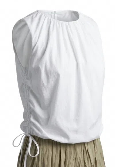 Elle Grey Women's Tank Blouse With Drawstring Hem In Airy White In Multi