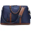 Elle Luxe Journey 30l Twill And Vegan Leather Weekender Duffel Bag In Blue