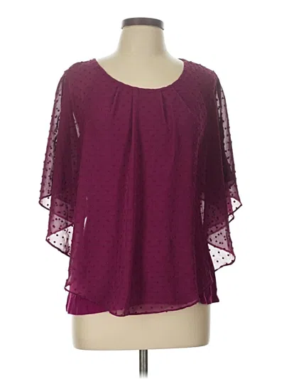 Pre-owned Elle Short Sleeve Blouse In Burgundy