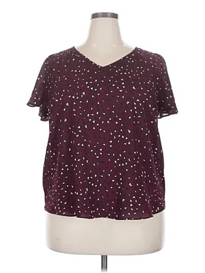 Pre-owned Elle Short Sleeve Blouse In Burgundy