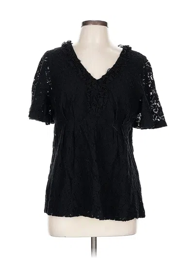 Pre-owned Elle Short Sleeve Top Black V Neck Tops