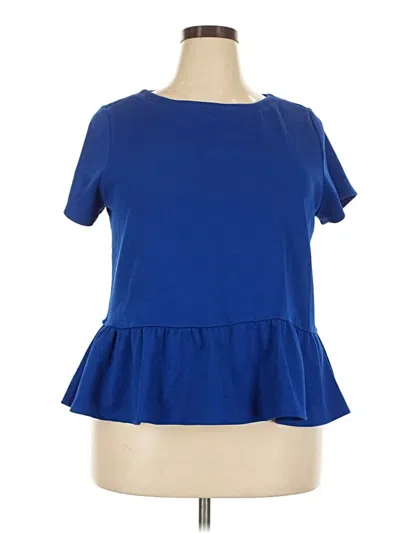 Pre-owned Elle Short Sleeve Top Blue Ruffles Neckline Tops
