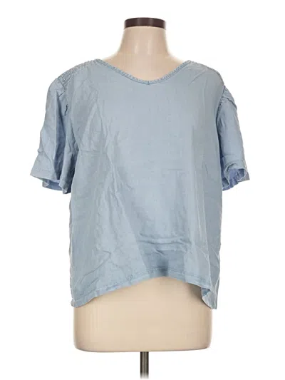 Pre-owned Elle Short Sleeve Top Blue Scoop Neck Tops