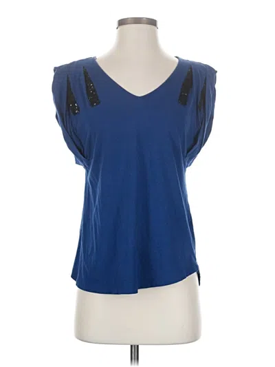 Pre-owned Elle Short Sleeve Top Blue V-neck Tops
