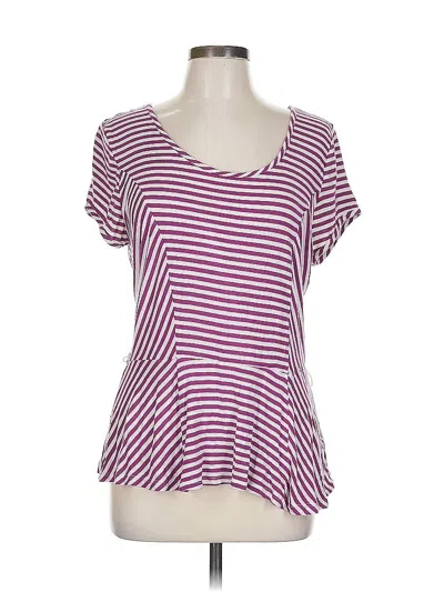 Pre-owned Elle Short Sleeve Top Purple Stripes Pattern Scoop Neck Tops
