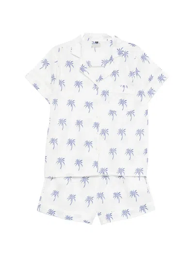 Ellebleu Liz Palm-print Short-sleeve Shorts Set In White