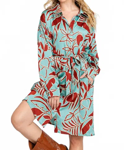 Elleborn Printed Satin Midi Shirt Dress In Multi
