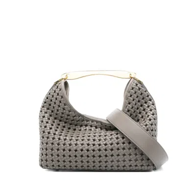 Elleme Boomerang Woven Leather Top-handle Tote Bag In Gray