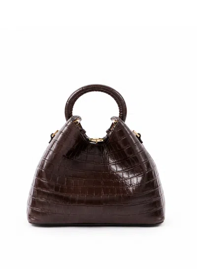 Elleme Baozi Croco Embossed Leather Dark Brown