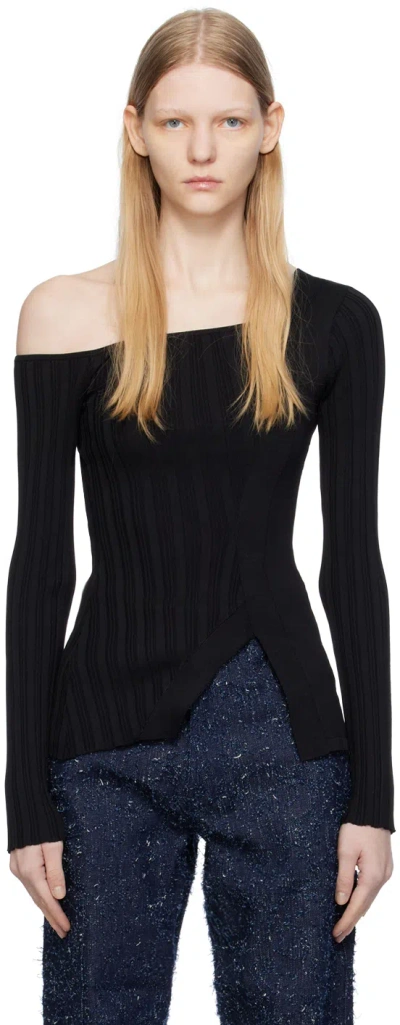 Elleme Black Asymmetric Long Sleeve T-shirt