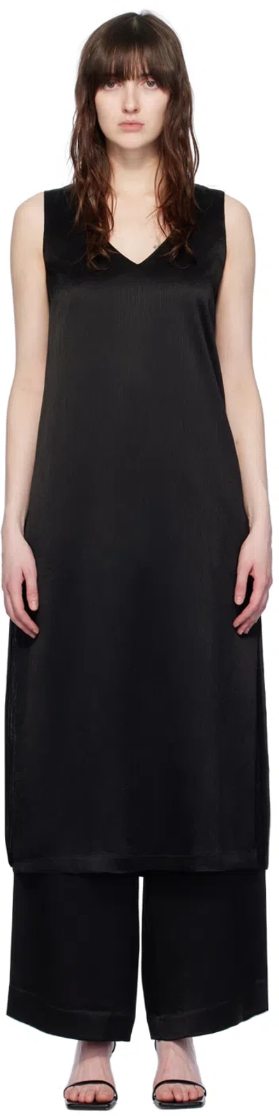 Elleme Black V-neck Midi Dress In Textured Black