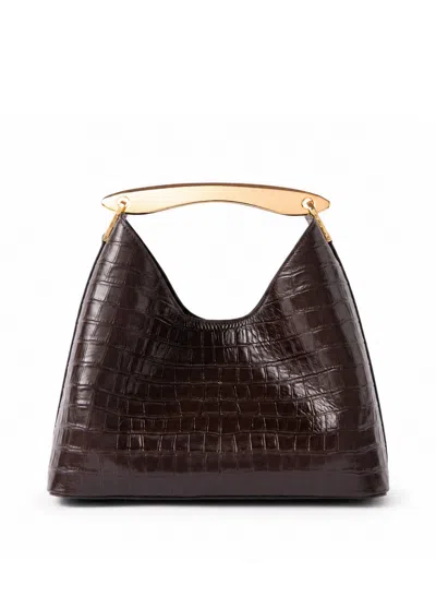 Elleme Boomerang Croco Embossed Leather Dark Brown
