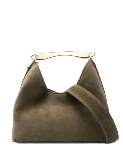 Elleme Boomerang Curved-handle Suede Tote Bag In Green