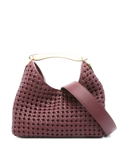 Elleme Boomerang Woven Leather Top-handle Tote Bag In Red