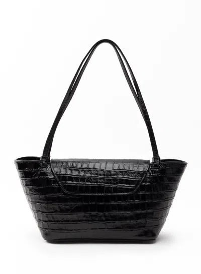 Elleme Courrier Tote Croco Embossed Leather Black In Pink