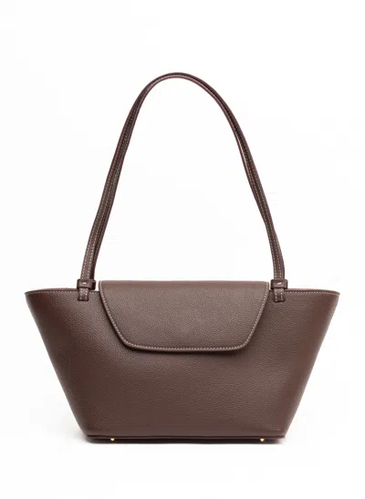 ELLEME COURRIER TOTE PEBBLED LEATHER DARK BROWN/WHITE STITCHES