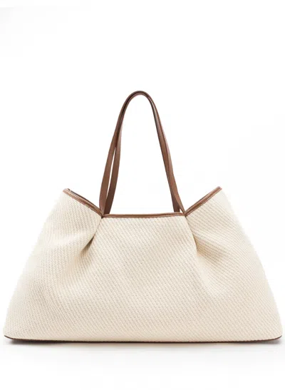 Elleme Dimple Tote Canvas/leather Ecru/cognac In Neutral
