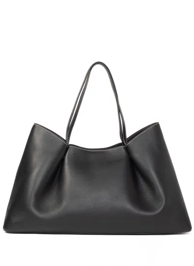 Elleme Dimple Tote Pebbled Leather Black/white Stitches
