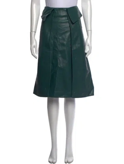 Pre-owned Elleme Leather Midi Length Skirt In Green