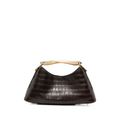 Elleme Mini Boomerang Croc-effect Leather Tote Bag In Brown