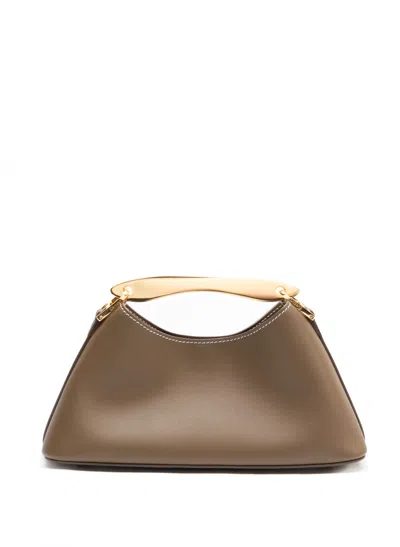 Elleme Mini Boomerang Leather Rock/white Stitches In Brown