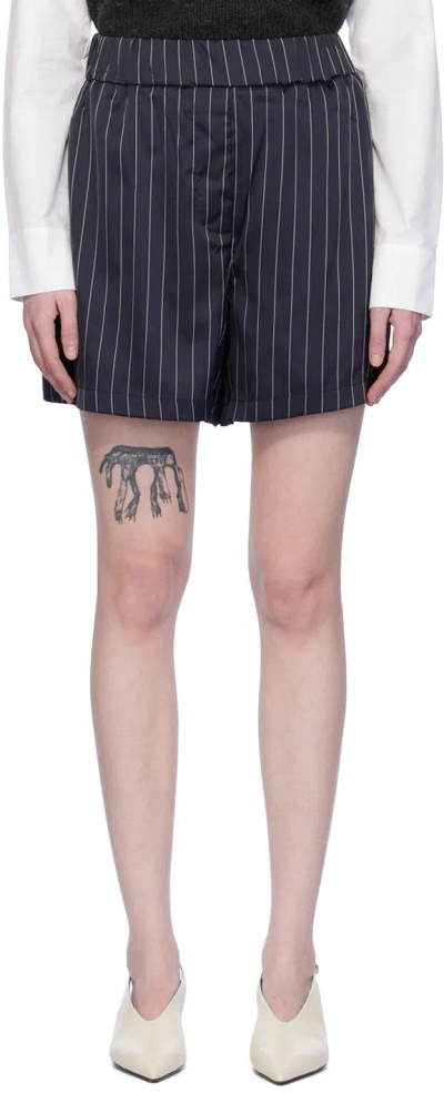 Elleme Navy Striped Shorts In Striped Navy/white