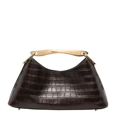 Elleme Paris Elleme Mini Boomerang Croc-effect Leather Tote Bag In Dark Brown