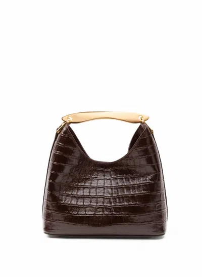 Elleme Small Boomerang Croco Embossed Leather Dark Brown