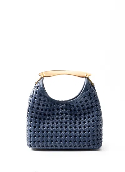 Elleme Small Boomerang Woven Leather Navy