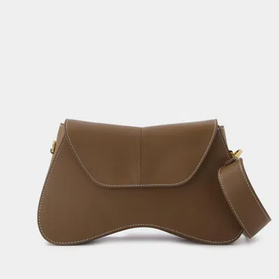 Elleme Space Bag In Grey Leather With White Stitching In Brown