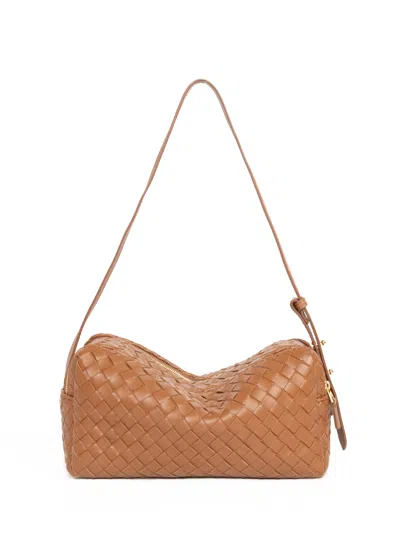 Elleme Trousse Intrecciata Leather Cognac In Brown