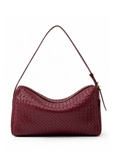 Elleme Trousse Large Woven Leather Burgundy