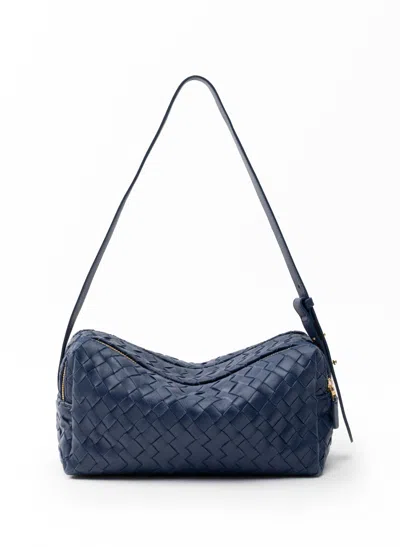 Elleme Trousse Woven Leather Navy In Blue