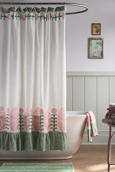Ellen Merchant Cottage Ruffle Shower Curtain In White