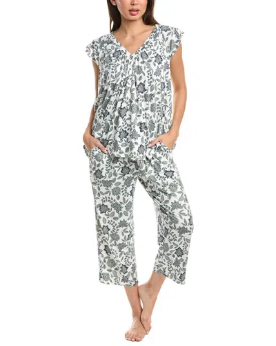 Ellen Tracy 2pc Cropped Pajama Set In White