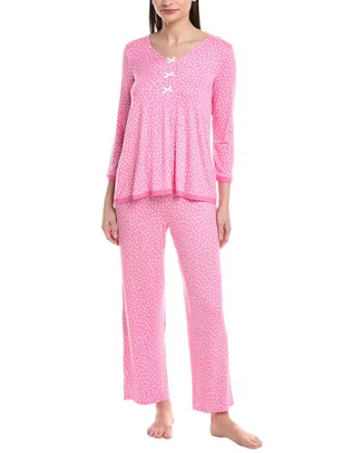 Ellen Tracy 2pc Cropped Sleeve Top And Cropped Pant Pj Set In Pink