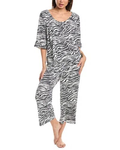 Ellen Tracy 2pc Off-the-shoulder Top & Wide Leg Pajama Set In Navy