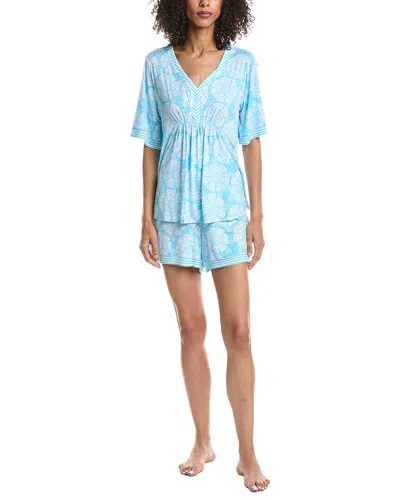 Ellen Tracy 2pc Pajama Top & Short Set In Blue