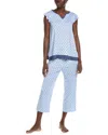 Ellen Tracy Plus Size 2-pc. Printed Cropped Pajamas Set In Blue
