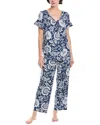 Ellen Tracy Women's Short Sleeve Long Pajama Set