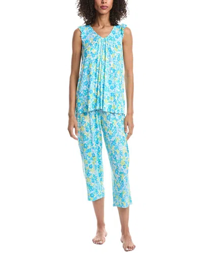Ellen Tracy 2pc Top & Cropped Pant Pajama Set In Blue