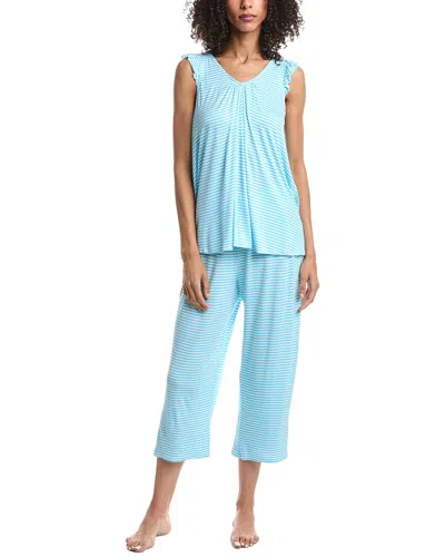 Ellen Tracy 2pc Top & Cropped Pant Pajama Set In Blue