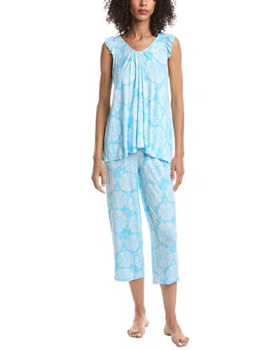 Ellen Tracy 2pc Top & Cropped Pant Pajama Set In Blue