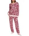 Ellen Tracy Women's Printed Long-sleeve Pajama Set + Fuzzy Socks In Red