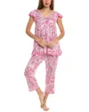 Ellen Tracy Plus Size Printed Cropped Pajama Set In Pink